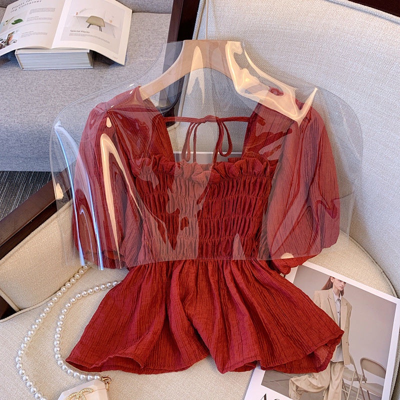 Áo Kiểu Tay Ngắn Cổ Vuông Thiết Kế Mỏng Xinh Xắn Thời Trang Dành Cho Mùa Hè