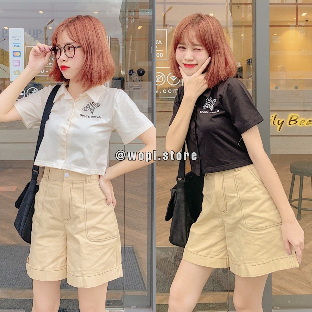 Áo Croptop Nữ CREAM QUE KEM Cổ Trụ Tay Ngắn Ulzzang (Ảnh Thật) | BigBuy360 - bigbuy360.vn