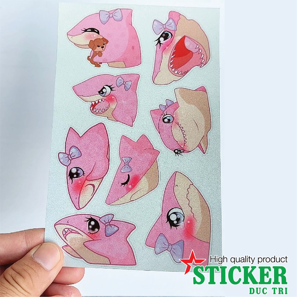 Bộ 8 sticker Shark siêu dễ thương. Miếng dán được cắt sẳn có màng bảo vệ chống nước chống trầy.