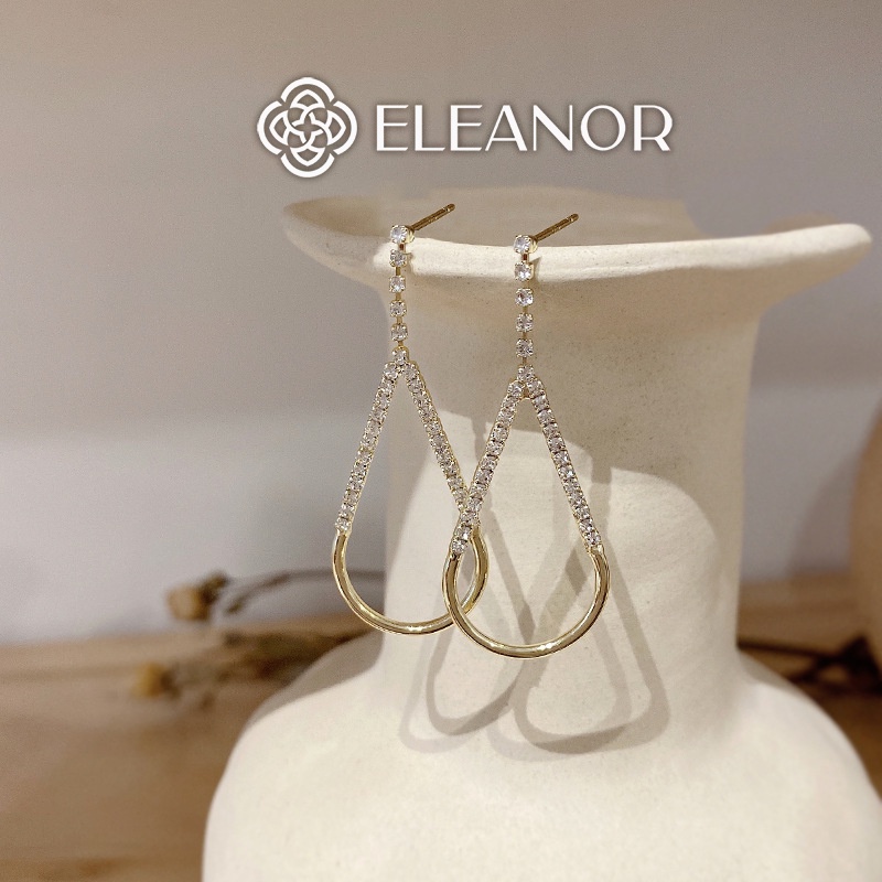 Bông tai nữ chuôi bạc 925 đính đá Eleanor Accessories hình giọt nước lớn phụ kiện trang sức 3937