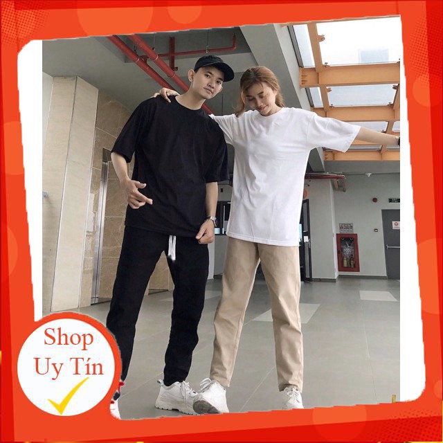 Áo thun TRƠN form rộng tay lỡ cotton TRẮNG ĐEN unisex nam nữ