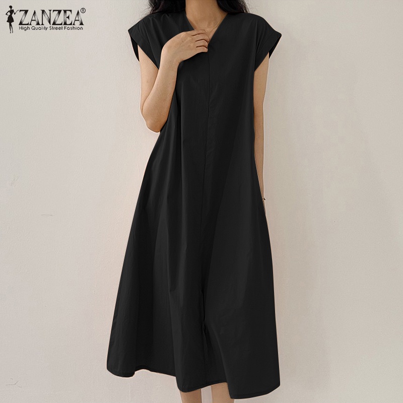 Zanzea Đầm Chữ A Tay Ngắn Cổ Chữ V Thời Trang Sành Điệu Cho Nữ