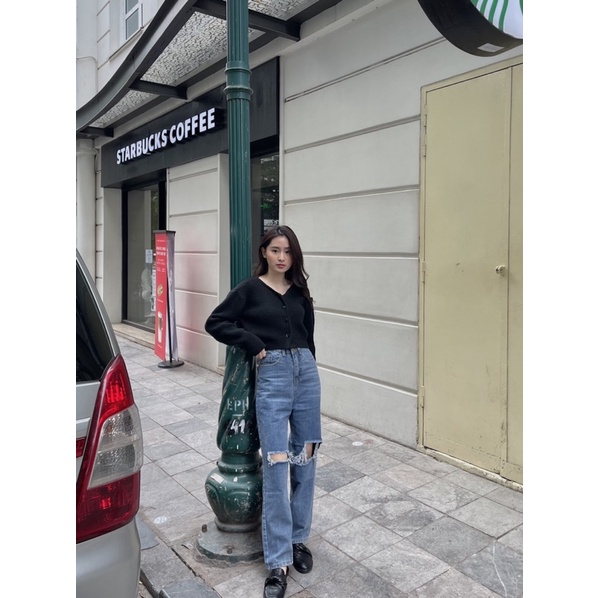 Quần jeans rách 2 gối xanh đậm | BigBuy360 - bigbuy360.vn