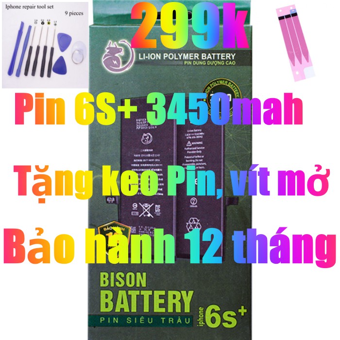 Pin iPhone 6s Plus dung lượng cao 3450mAh BISON chính hãng VPSTORE