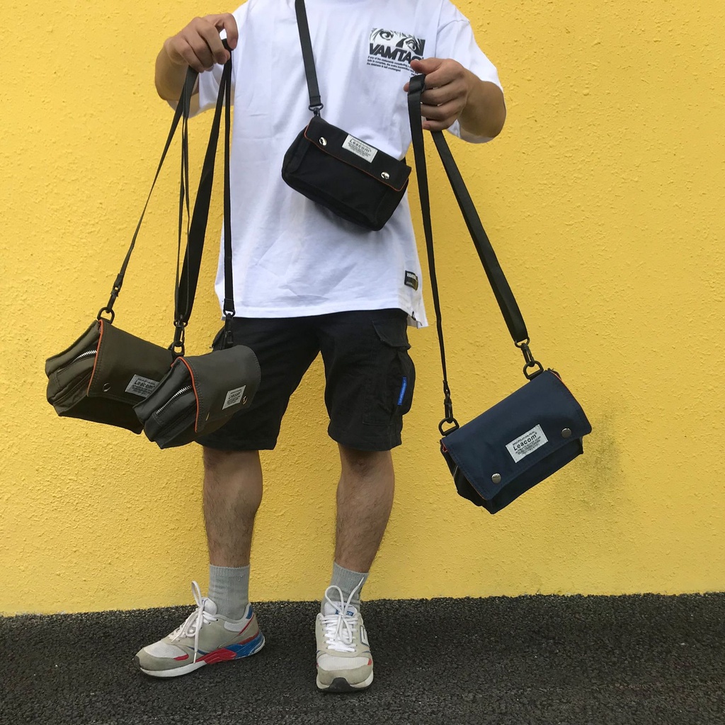 Túi Đeo Chéo Mini Nhỏ Gọn Nam Nữ Vải Canvas Cao Cấp Trượt Nước KT 19x15x8cm Màu Xanh Navy T76