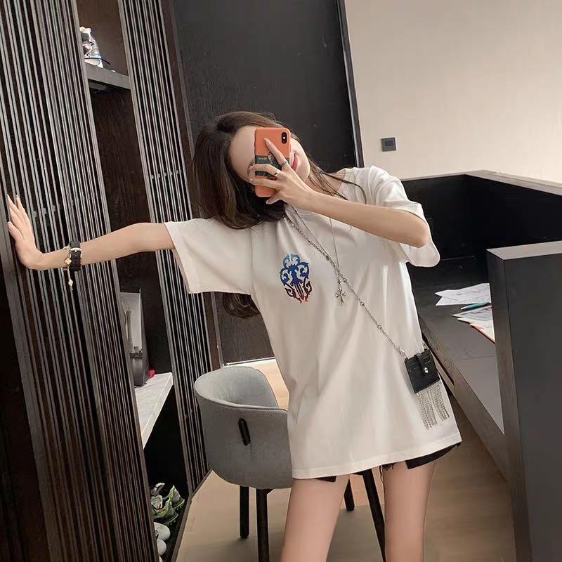 Áo thun tay ngắn cổ tròn in chữ CHROME HEARTS dành cho nam và nữ