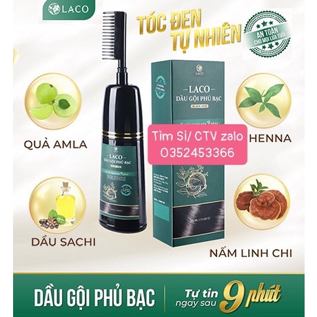 Dầu gội phủ bạc Laco, Dầu gội nhuộm tóc thảo dược an toàn tại nhà, Hàng chính hãng