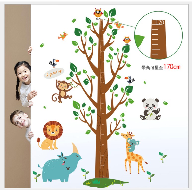 Decal dán tường thước đo và 4 thú