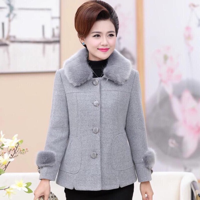 Áo khoác dạ pha cổ lông tay lông cho ng trung niên hàng QC (Ảnh thật 4-8)