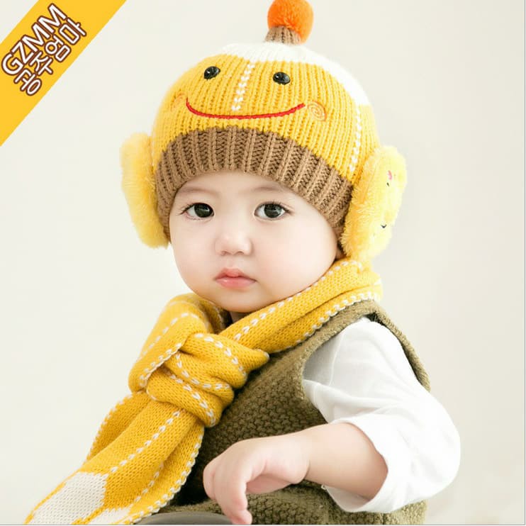 Set Khăn Mũ Len Hình Mặt Cười Cho Bé
