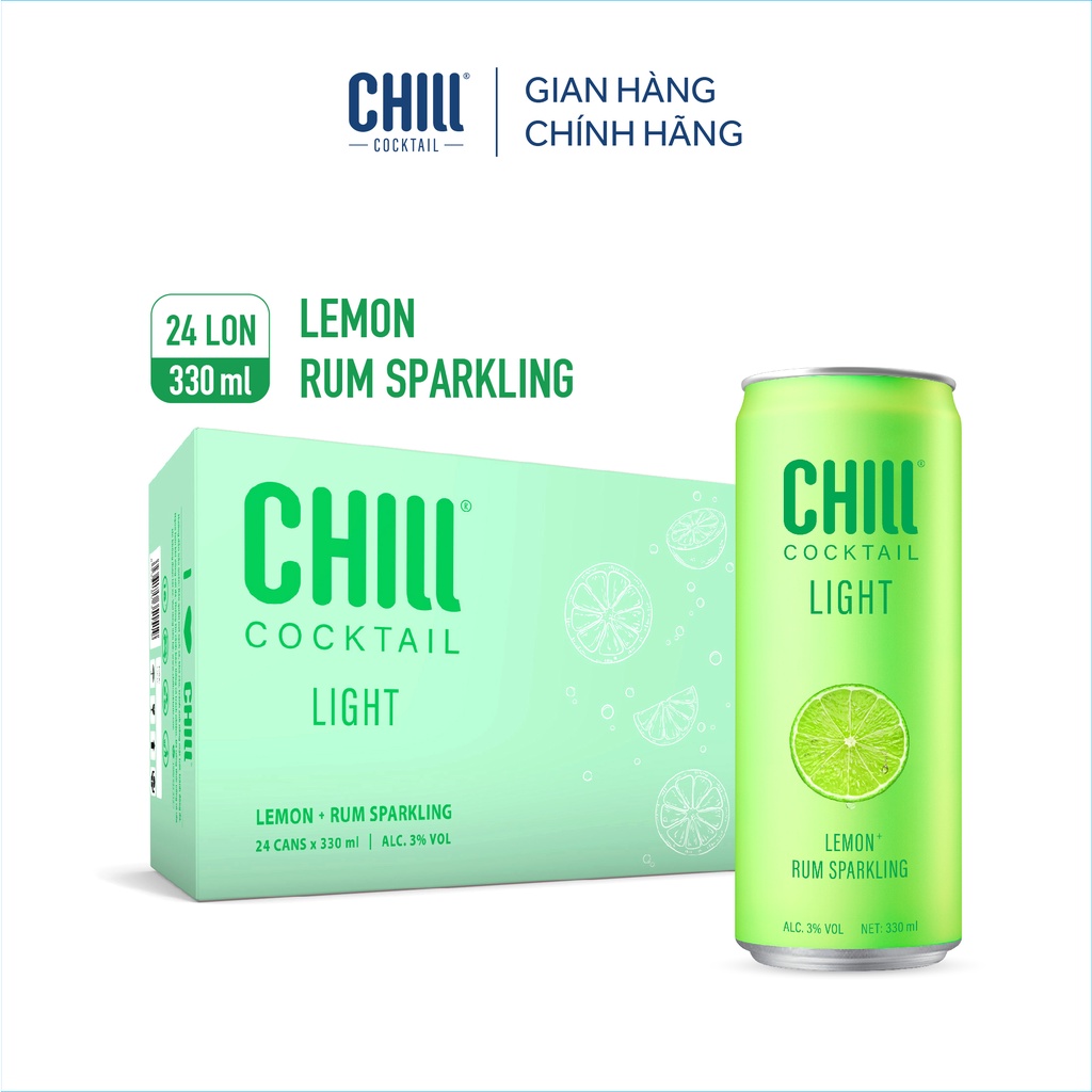 Thùng 24 lon Chill Cocktail Light vị Lemon Rum Sparkling 330ml/lon