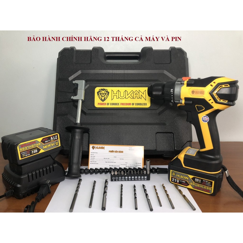 MÁY KHOAN PIN 3 CHỨC NĂNG ĐẦU KIM LOẠI HUKAN KHOAN TƯỜNG- KHOAN BÊ TÔNG- BẮN VÍT