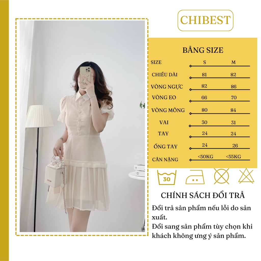 Đầm xòe li tùng tay bồng  cổ sơmi chất liệu voan tơ thời trang đi tiệc đi chơi CHIBEST ADB815