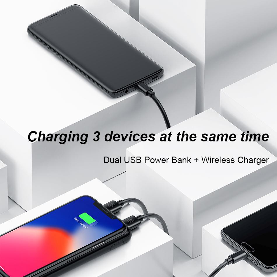 [Mã 154ELSALE2 giảm 7% đơn 300K] Pin Dự Phòng Basues 8000mah Kiêm Sạc Không Dây 2 Cổng USB, Thiết Kế Nhỏ Gọn, Sạc Được N