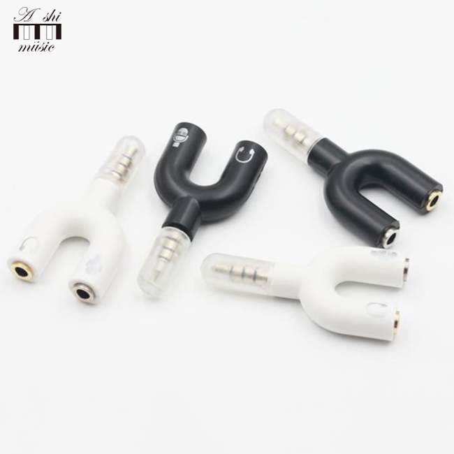 3.5mm Dispenser U-Shaped Stereo Plug Stereo Audio Microphone and Headphone Adapter Headset Splitter for Smartphone MP3 Player MP4