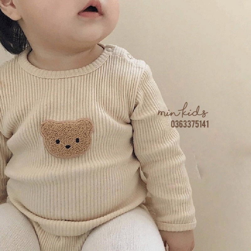 Bodysuit dài tay thun gân thêu hình gấu, sóc cho bé