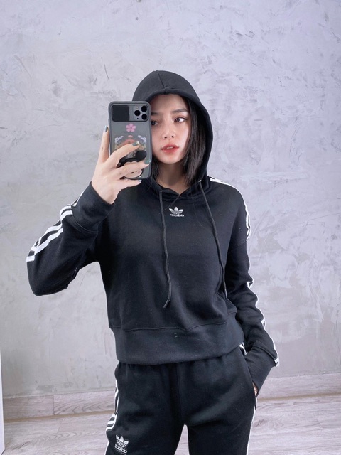 Hàng Xuất266 CROP HOODIE BLACK Made in Cambodia full tag code