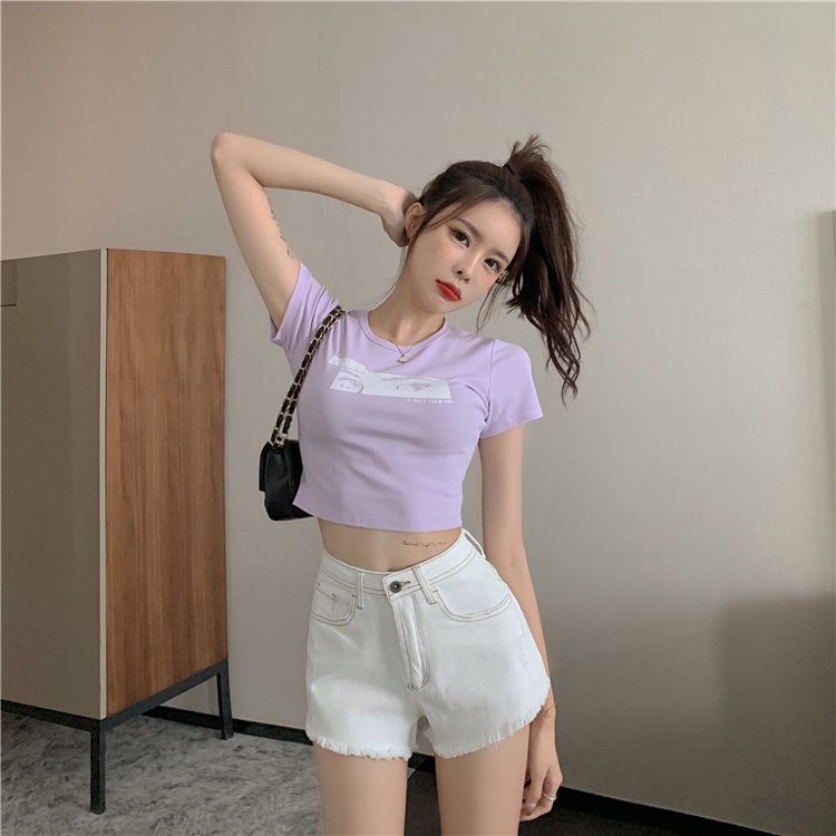 IELGY Quần Short Denim Lưng Cao Ống Rộng Phối Rách Thời Trang Mùa Hè Cho Nữ