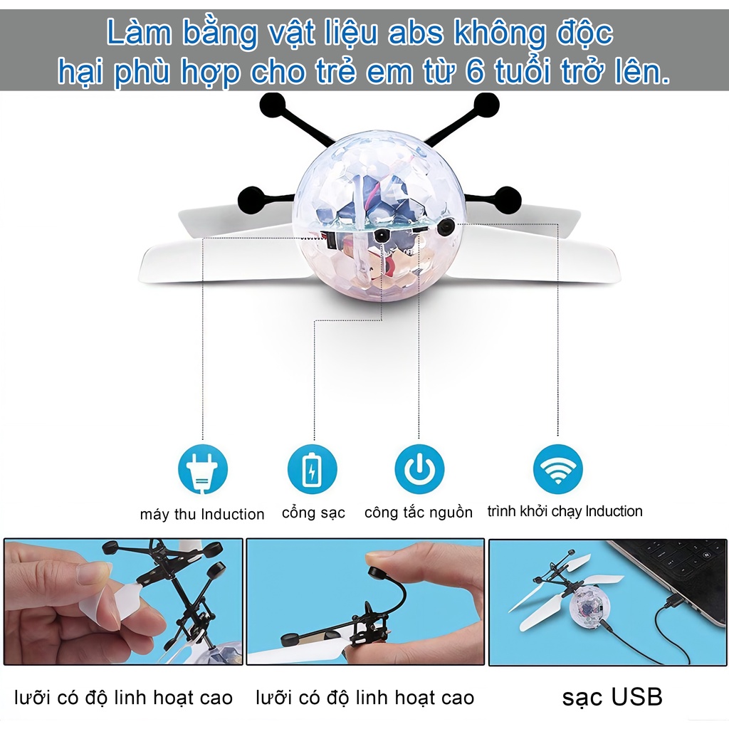 Máy bay trực thanh quả cầu pha lê có thể phát sáng bé siêu thích thú
