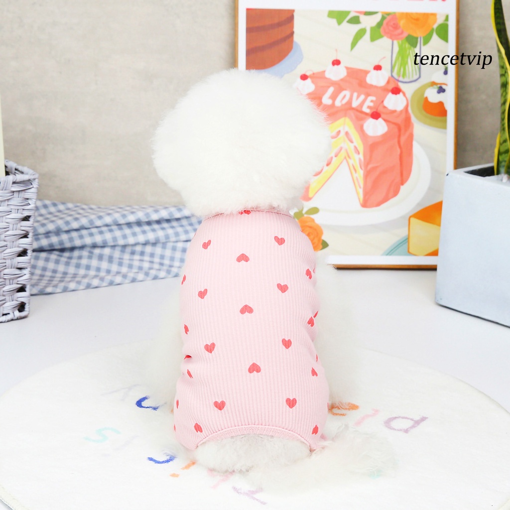 Bộ đồ ngủ áo liền quần in họa tiết trái tim thoáng khí thoải mái cho cún cưng