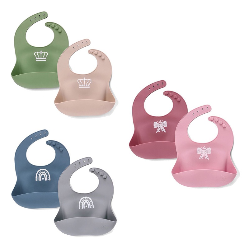 Set 2 Yếm Ăn Silicone Cấp Thực Phẩm Chống Nước Cho Bé Sơ Sinh