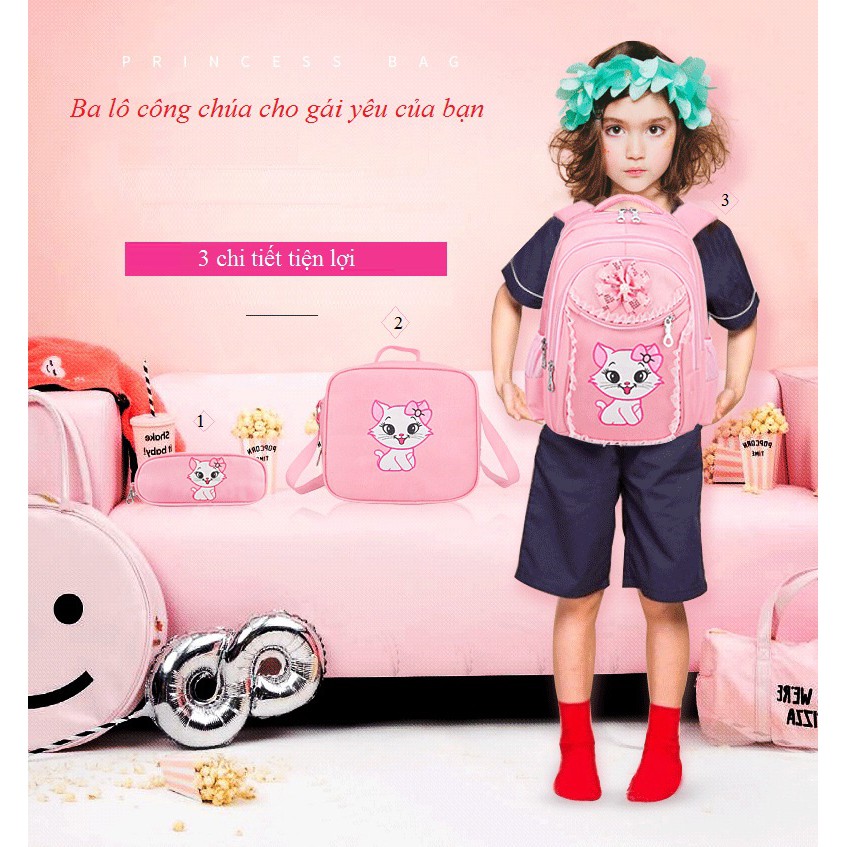 BỘ BA LÔ, TÚI ĐEO, HỘP BÚT HÌNH MÈO HELLO KITTY CHO BÉ GÁI