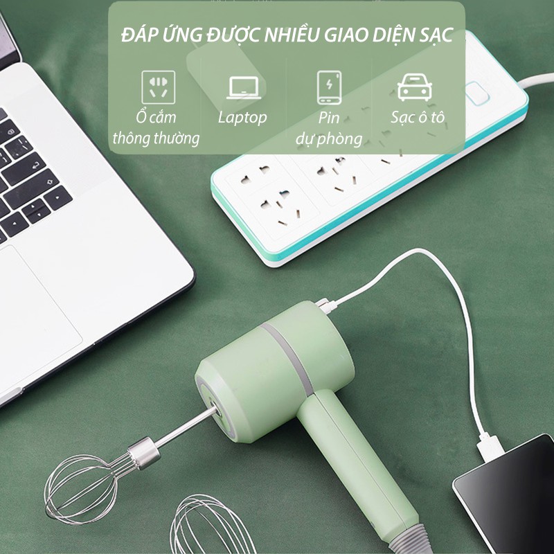 Máy Đánh Trứng Cầm Tay MINI Mẫu Mới Không Dây, Có Pin Sạc Cổng USB, Nhỏ Gọn, Tiện Lợi [BẢO HÀNG 3 THÁNG]