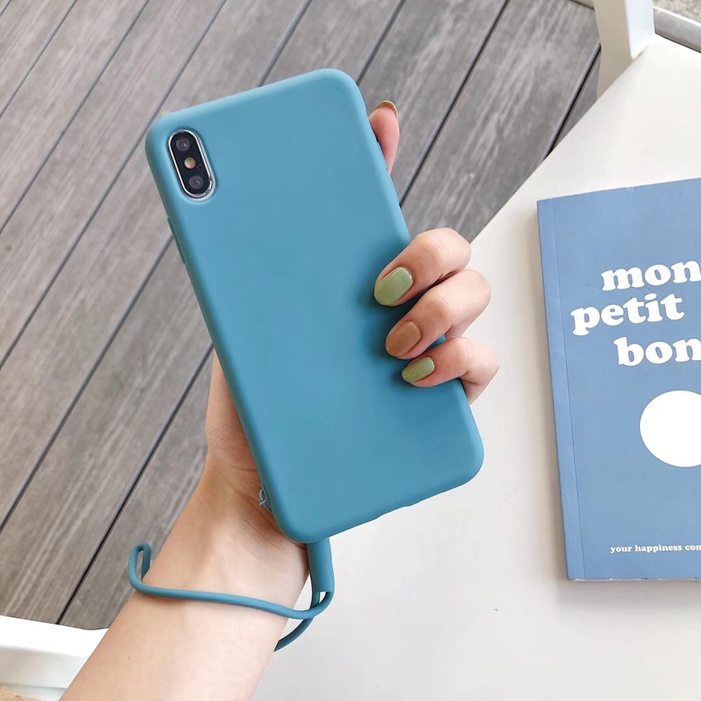 Ốp điện thoại TPU mềm màu kẹo có dây co giãn cho IPhone X XR XS max | BigBuy360 - bigbuy360.vn