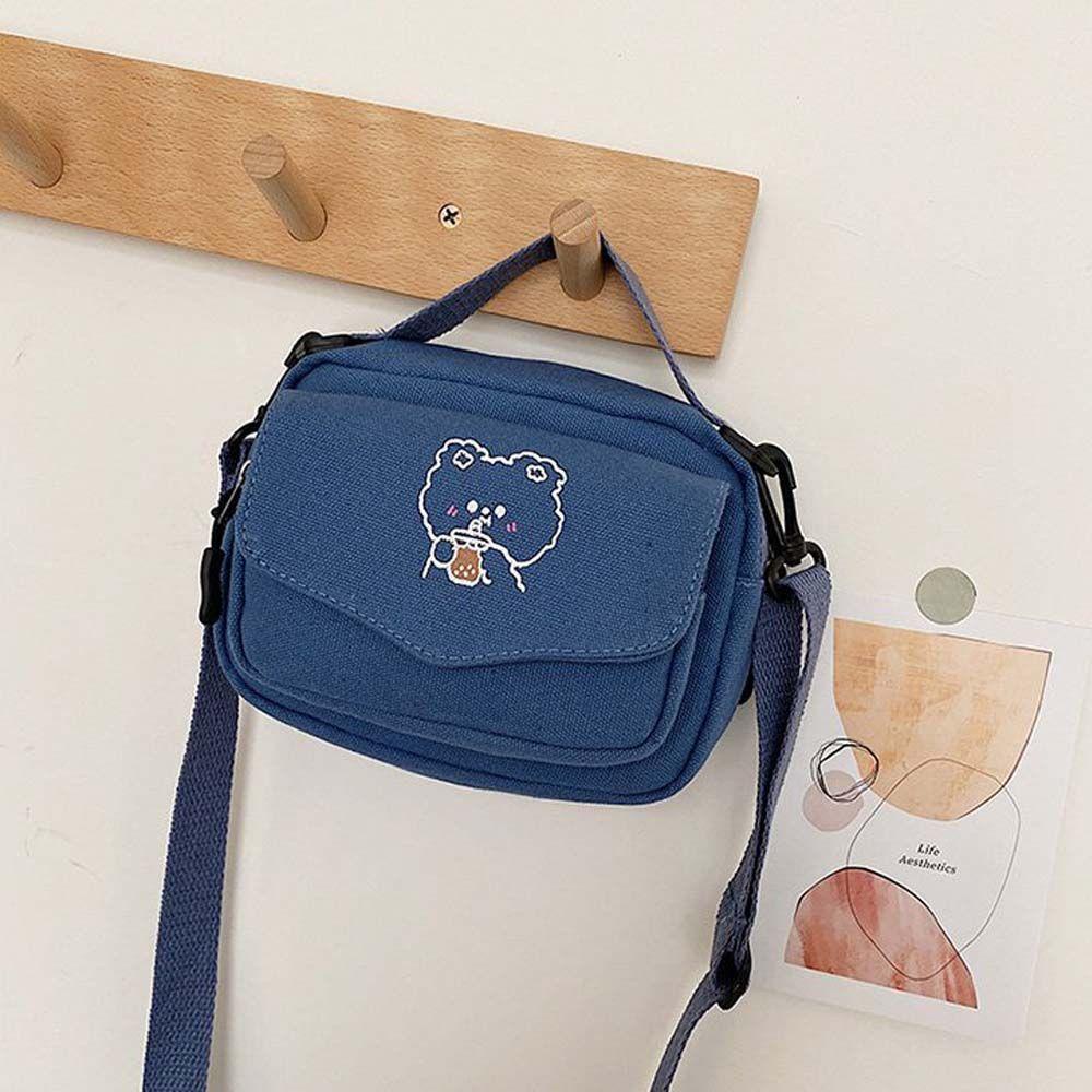 Túi Canvas Đeo Vai Màu Trơn Phong Cách Harajuku Nhỏ Gọn Cho Nữ