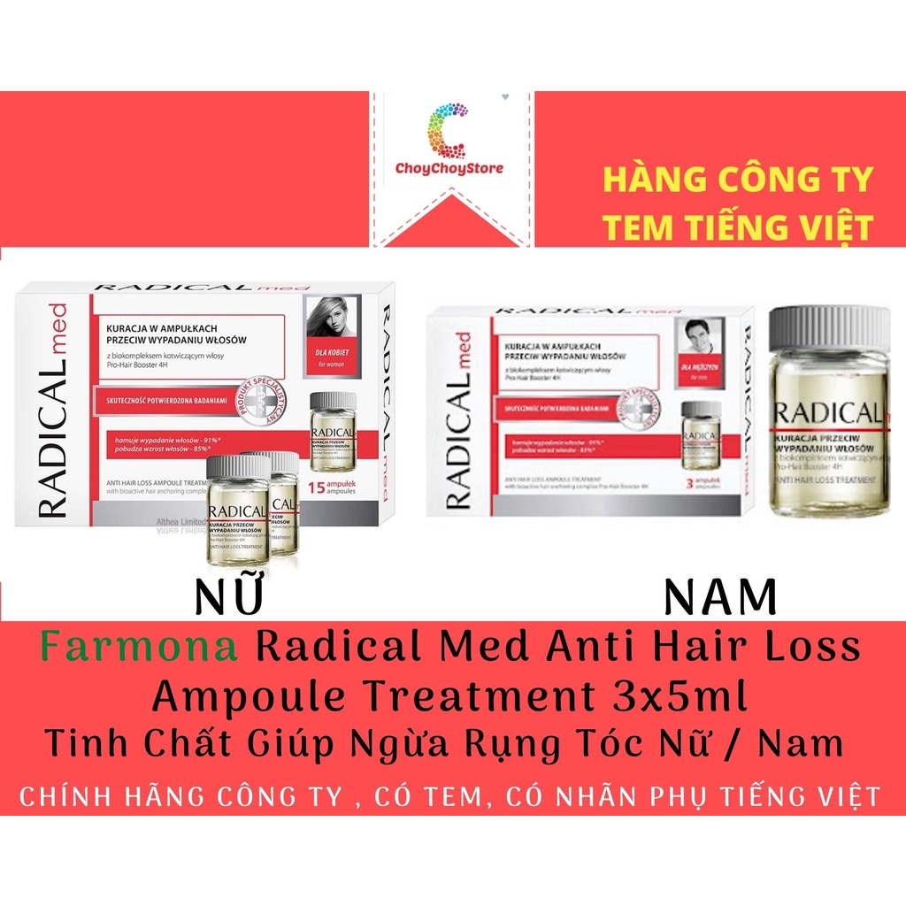 [TEM CTY] Farmona Radical Med Anti Hair Loss Ampoule Treatment 3x5ml (For Woman/Man) Tinh Chất Giúp Ngừa Rụng Tóc Nữ/Nam