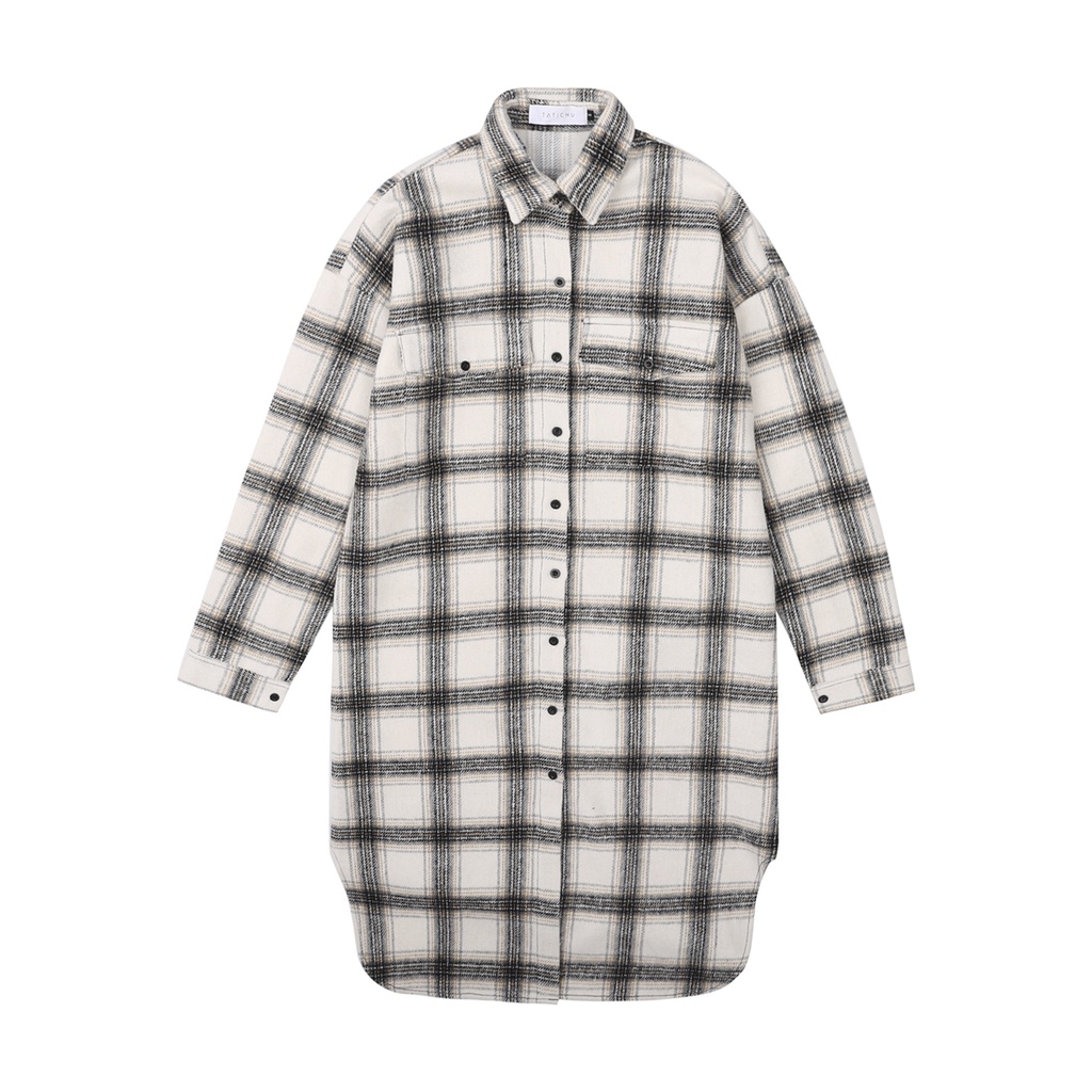 TATICHU - Plaid Long Coat _ Áo nỉ bố caro form dài