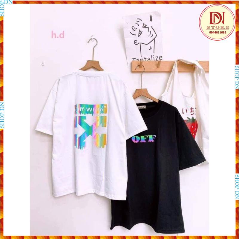 Áo thun cotton cao cấp tay lỡ from rộng phông nam nữ unisex Off white phản quang 7 màu