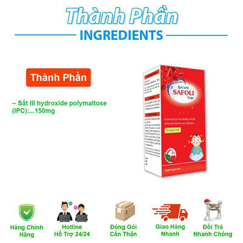 Sắt hữu cơ AVISURE SAFOLI DROPS nhỏ giọt cho bé
