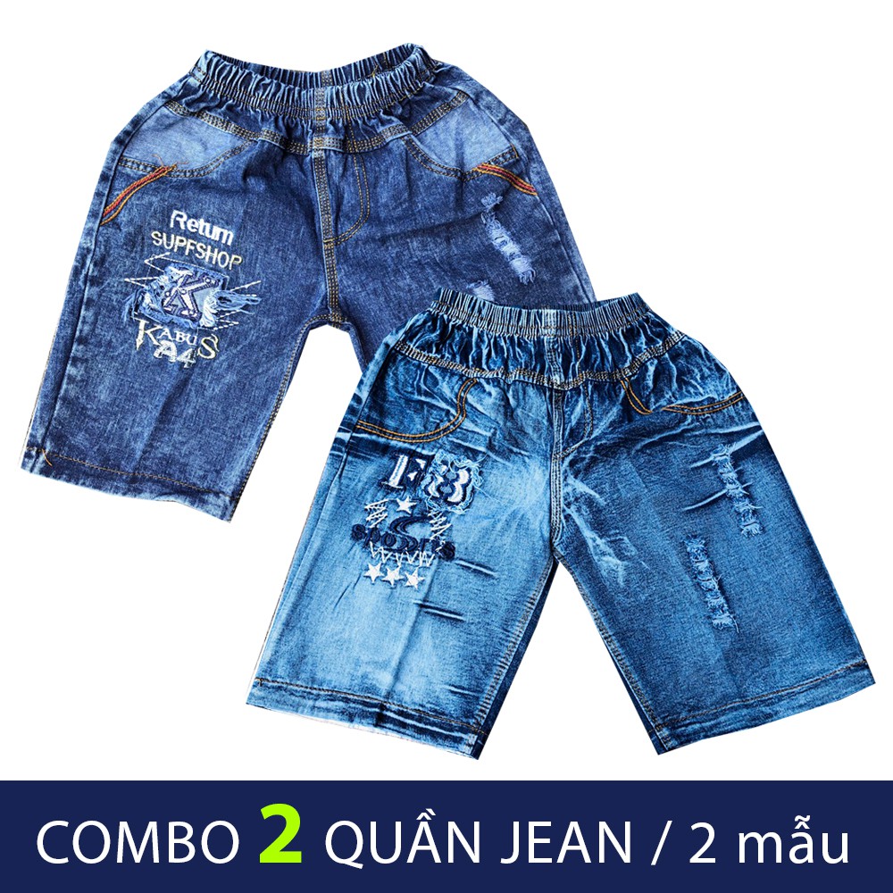 Combo 2 quần jean bé trai kiểu rách cao cấp họa tiết ngẫu nhiên size từ 25-37kg chuẩn form mềm mại phong cách