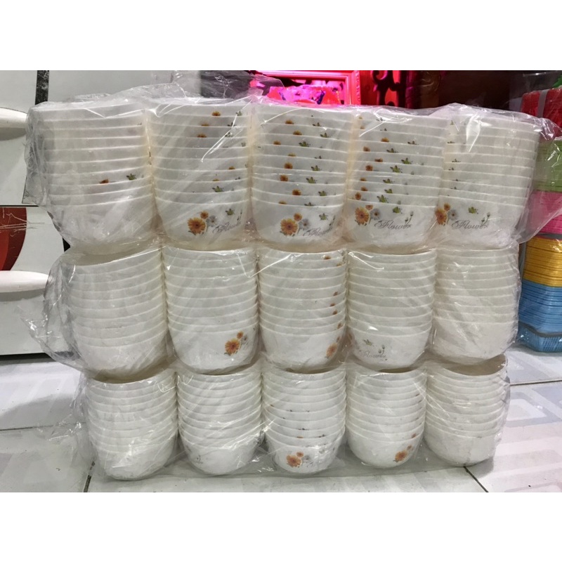 Sỉ_ 100 Chén CHÈ, Chén Chăm Nhựa Trắng HOA CÚC (9*5cm)