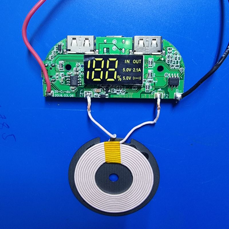 mạch sạc dự phòng + sạc không dây 5v-2.1A (dùng pin 3.7v)