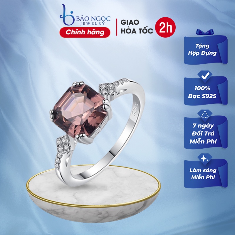 Nhẫn Bạc Nữ S925 Đính Đá Nâu Mặt Vuông N2392 - Bảo Ngọc Jewelry