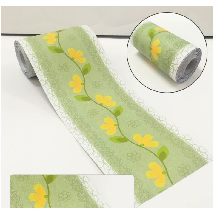 Cuộn 10m len dán viền tường keo sẵn hoa dây vàng keo sẵn (cao 10cm)