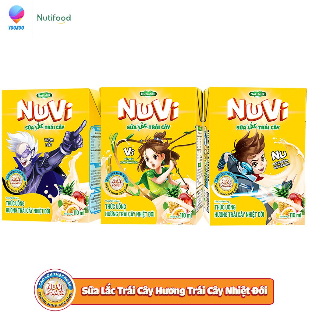 01 Thùng 48 Hộp Nuvi Lúa Mạch Lắc Cacao/ Sữa Chua Dâu/ Sữa tươi Trái Cây Cam/ Nho 110ml NUTIFOOD - YOOSOO MALL