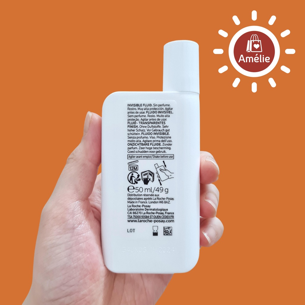 Kem chống nắng dạng sữa lỏng La Roche - Posay Anthelios Invisible Fluid  SPF 50+ 50ml bản không mùi