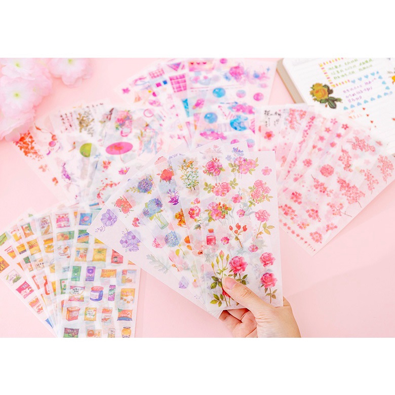 Set 6 tấm sticker dán vở, sổ tay hình hoa siêu cute Sakura Shop