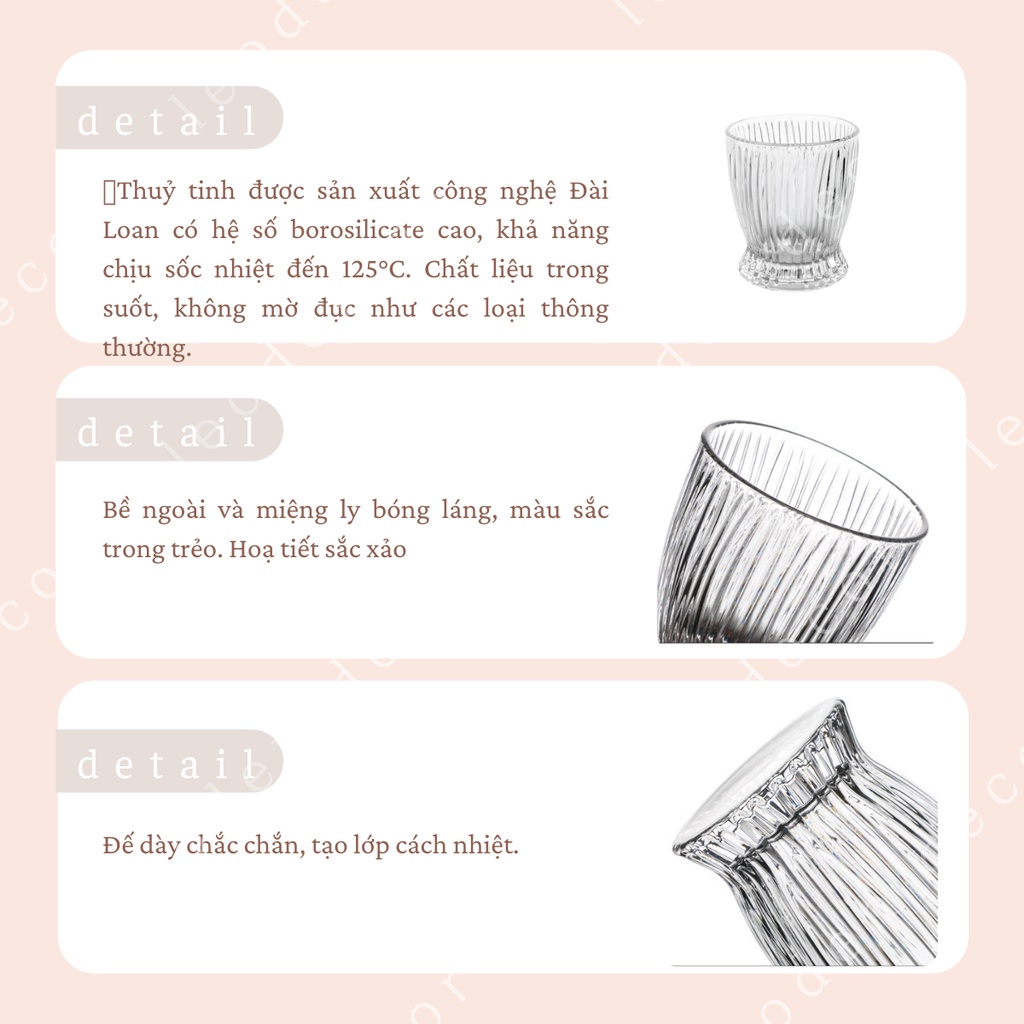Cốc thủy tinh decor hình chum vân sọc phong cách Hàn Quốc, cốc thuỷ tinh chịu nhiệt uống cafe nước trái cây