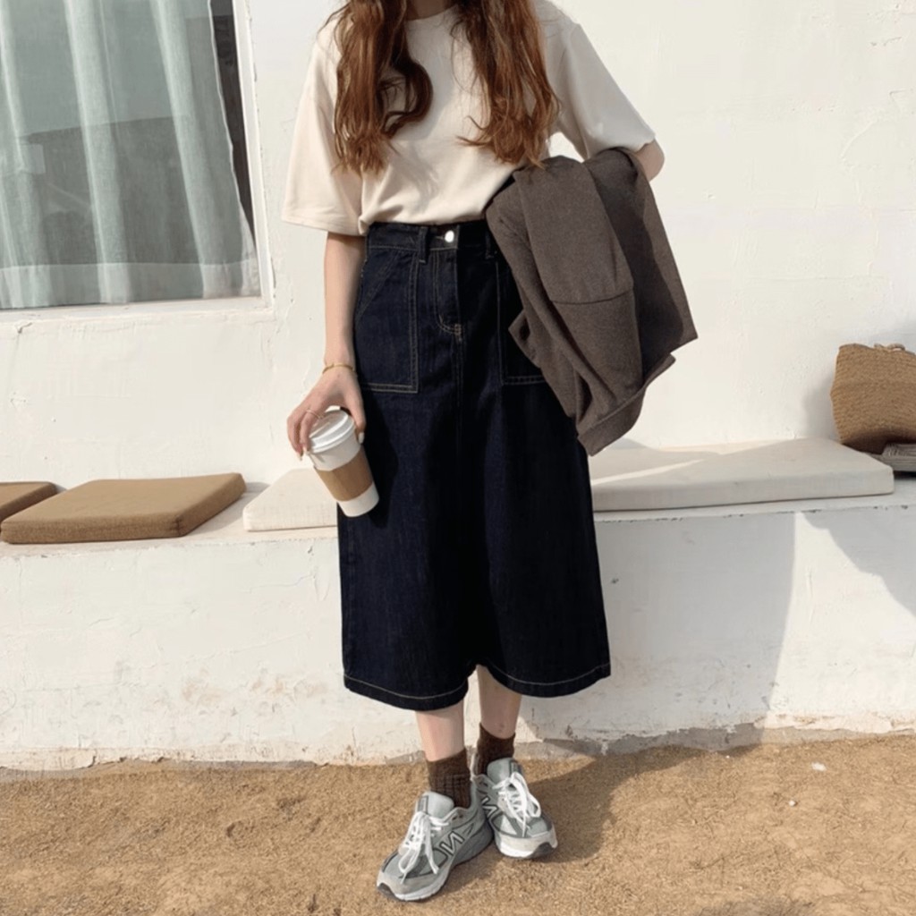 | CHÂN VÁY JEANS DÀI CHỈ NỔI TÚI VUÔNG ULZZANG | BigBuy360 - bigbuy360.vn