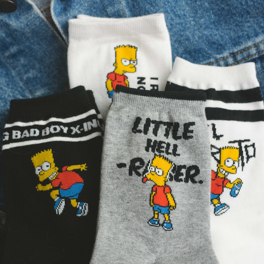 BAD BART - Tất vớ cao cổ unisex nhân vật hoạt hình The Simpsons, bản quyền chính hãng, nhập khẩu Hàn Quốc