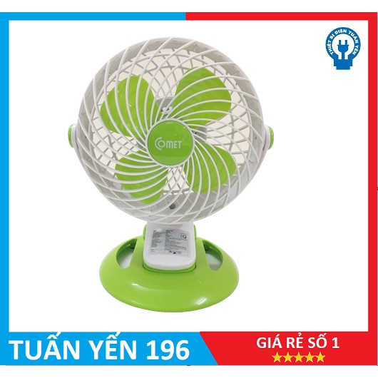 Quạt để bàn kẹp bàn đa năng Sạc pin tích điện Comet 3W có đế rời, để bàn hoặc kẹp mọi nơi, xoay 360 độ CRF0206 Chính hãn