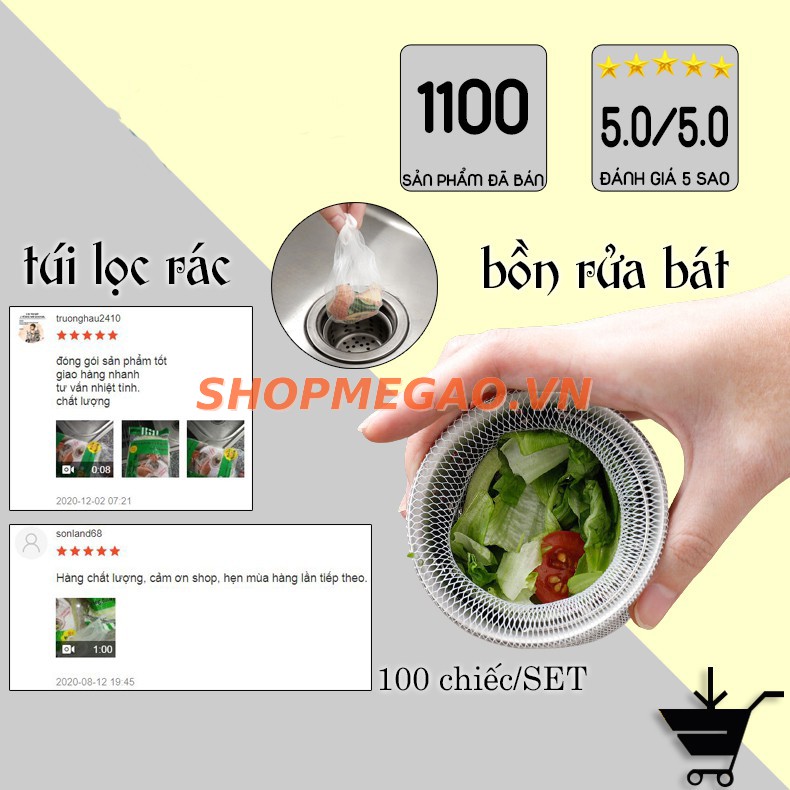 Túi lọc rác bồn rửa chén, combo 100 túi lọc rác bồn rửa bát siêu dai siêu bền