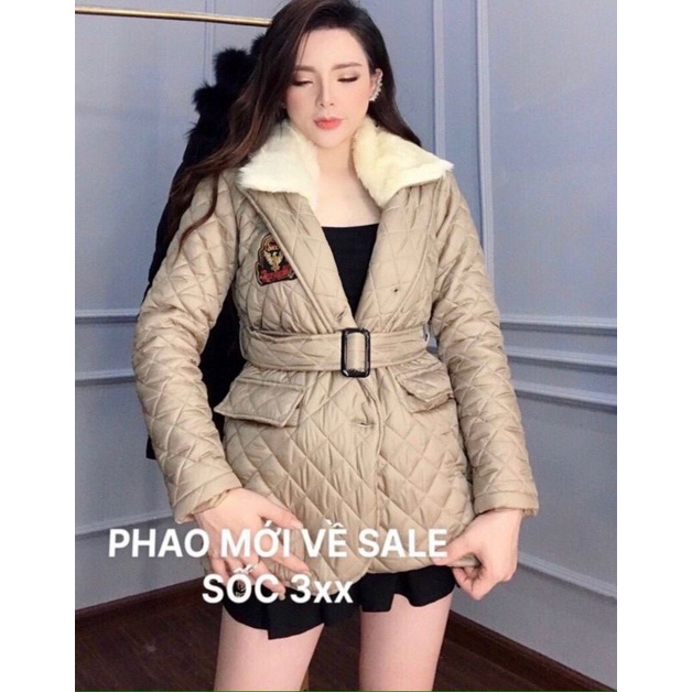 Áo khoác phao trám cổ lông kèm đai