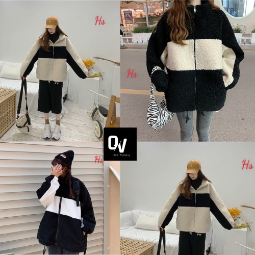 Áo khoác lông khoá phối 2 màu , chất dày dặn,hàng xịn _ Shop Q&V SP000607
