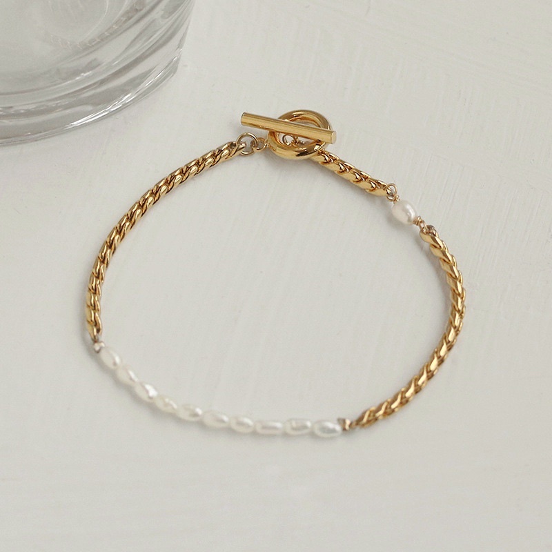 Vòng tay titan SUMMERY x ZUBE phối ngọc Baroque lắc tay không gỉ mạ vàng 18k