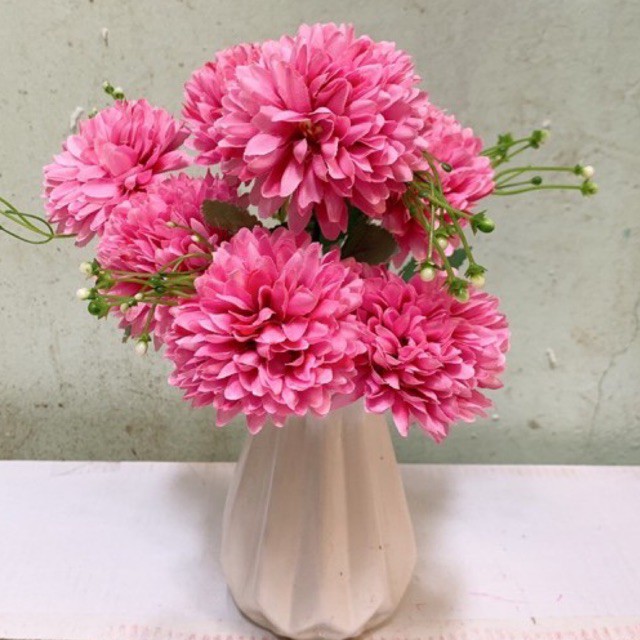 Cành hoa Binh Bông lụa 7 bông,điểm hoa sáp,hoa lụa,cắm bình siêu đẹp - HN5